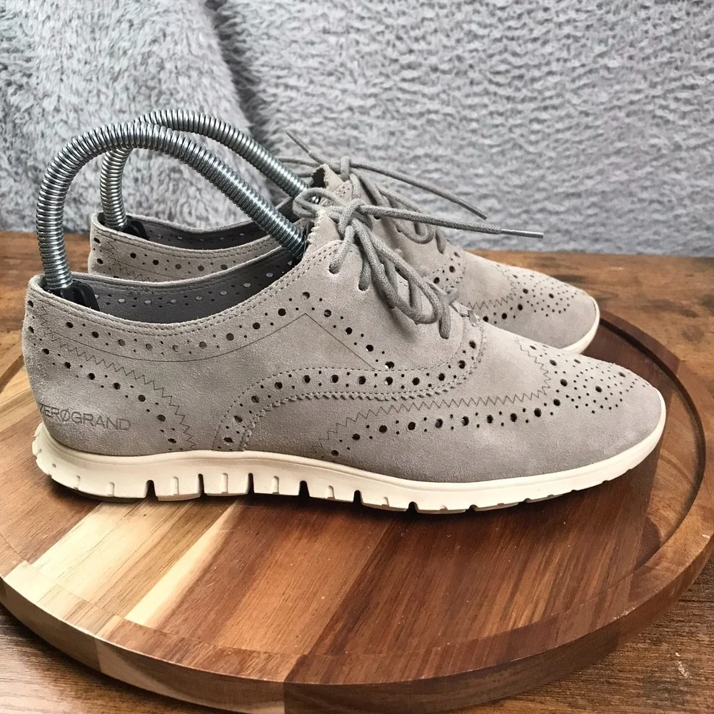 Cole Haan Zero Grand Wingtip‎ Oxford Womens 6.5B Gray Suede Leather Derby Shoes